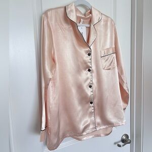 Fivali NWT Satin Pajama Top Champagne Button Down Sleepwear Shirt Small
